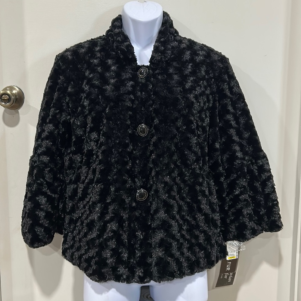 NWT Scandinavian Faux Fur Black Jacket Coat Size XL